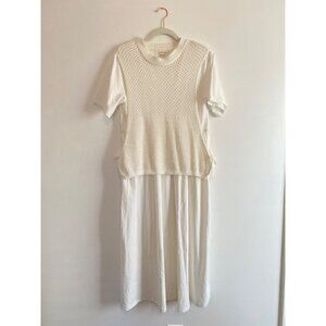 White Knit Overlay Short Sleeve Cotton Dress By In February Size S